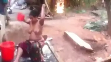 Spycam Catches Village Aunty Bathing Nude Outside Voyeur Indian Amateur Sex