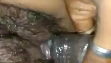 Desi wife hairy pussy fucked by condom cover dick at midnight